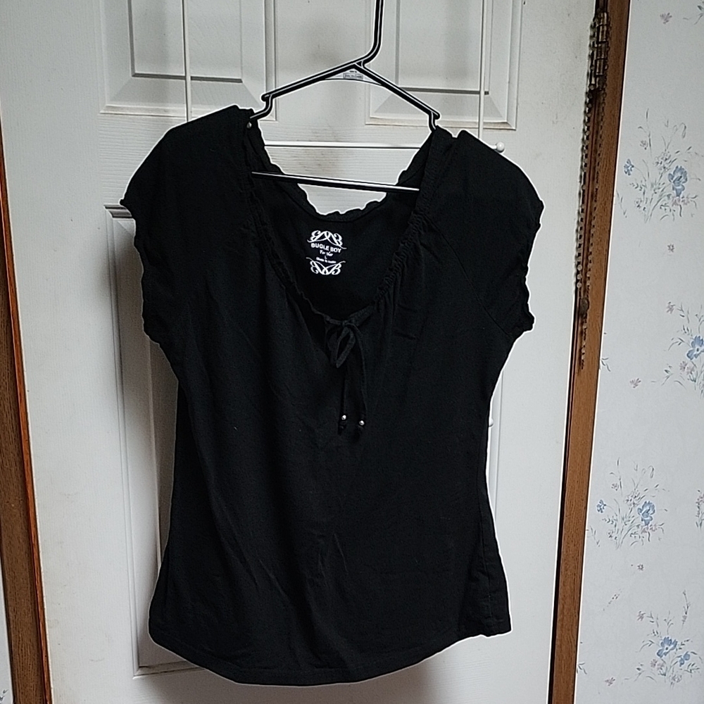 Bugle Boy Black Women's Blouse with Tie Detail